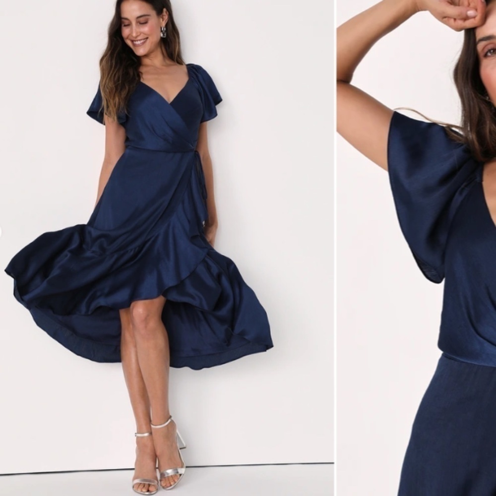 LULU's Sexy Flowy Wedding Bridesmaid Romantic Bohemian Wrap Midi Dress NWOT